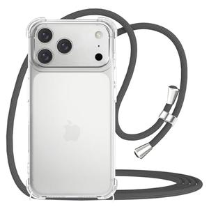 YESPURE for iPhone 17 Pro Phone Case Clear Case Women Adjustable Cord Lanyard Strap Cover Transparent Soft Bumper TPU Shockproof Anti-Yellowing Protective Case Cover for iPhone 17 Pro - Gray
