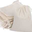 20 Pcs Muslin Drawstring Bags - Natural Unbleached Cotton Straining Bags for Herbs, Cheese, Coffee, Tea, Soup, Broth, Spices (8 x 10 inches)