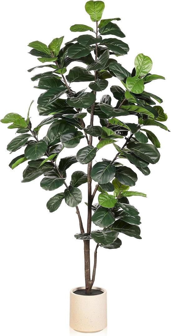 LYERSE 6ft Fiddle Leaf Fig Tree Artificial - Faux Fiddle Leaf Fig Tree with White Planter - Fig Tree Artificial with Lifelike Leaves for House Office Living Room Indoor Home Decor