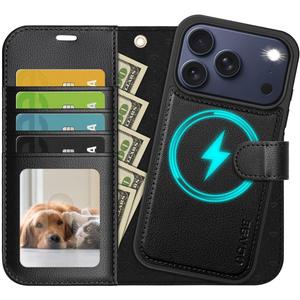 OCASE for iPhone 17 Pro Max Detachable Wallet Case with Card Holder, 2 in 1 PU Leather Flip Folio with RFID Blocking Stand Wrist Strap Shockproof Phone Cover 6.9 Inch 2025, Litchi Black