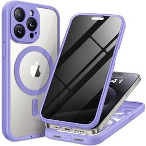 for iPhone 15 Pro Case, Compatible with MagSafe, Built-in Privacy Screen Protector and Camera Protection, Anti Spy Full Body Dustproof Shockproof Hard Phone Case 6.1", Light Purple