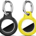 for Apple AirTag 2nd & 1st Gen, Waterproof Case for AirTag Holder Keychain,GPS Tracker Cover for Dog,Car Key,Luggage-F7-Black+Yellow
