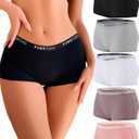 FINETOO Boyshort Underwear for Women Cotton Boxer Briefs Full Coverage Ladies BoyShorts Panties 5 Pack (Medium)