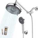 Rain Shower Head with Filter and Handheld, 8 Inch High Pressure and 3 Spray Modes Shower Head, Dual Showerhead Set with Extension Arm and 60 Inch Shower Hose, Shower Head Filter for Hard Water, Chrome