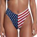 geluboao Women's Bikini Bottom Sexy V Cut High Cut Swimsuit High Waisted Bathing Suit Bottoms (Large, American Flag)