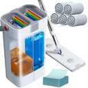 POPMOP Mop and Bucket Set, Flat Mop and Bucket System, Mop Bucket with Wringer, Wall Mop with Adjustable Handle (Max 61 Inches), 5 Washable Microfiber Mop Pads