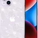 Compatible with iPhone 14 Plus Case Flower Floral for Women Girls Girly Cute Designer Phone Protector Clear with Design Transparent, Flower Floral White