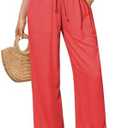 GRAPENT Linen Pants for Women Wide Leg High Waisted Baggy Drawstring Elastic Waist Palazzo Trousers Pants with Pockets 2XL