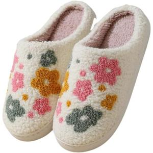 Cozy Furry House Slippers for Women/Men Cute Warm Indoor Non-Slip Winter Cozy Shoes (7-8 Women/5.5-6.5/Men, Flower)