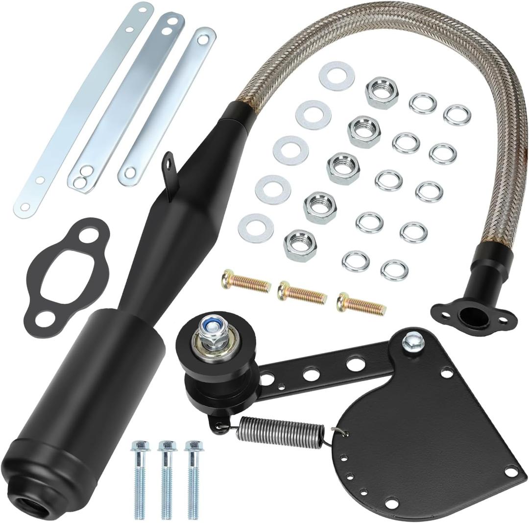 YOXUFA Flexible 2 Stroke Exhaust Muffler Silencer + Chain Tensioner Adjuster Kit for 49cc 60cc 66cc 80cc 100cc Motorized Bike Bicycle Engine Gas Motor Parts Black