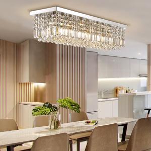 Modern Rectangle Chandelier Linear Crystal Pendant Hanging Ceiling Light Fixture