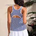 ROSEWE Tummy Coverage Tankini Swimsuits for Women 2 Piece Sporty Swimwear | Modest Style, Scoop Neck, Cut Out Back, Removable Padding, Slim Tank, Drawstring Skirt, Perfect for Water Activities (White)