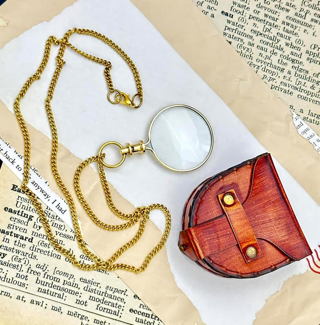 Monocle Pocket Monocle Brass Magnifying Glass Vintage magnifiers Retro Steampunk Magnifier with Leather Box Loupe Magnifier Reading Art Craft Gift Collectible Keepsake Stock Filler (Brass Gold)