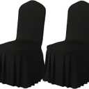 Qubjus 2 Pack Stretch Spandex Dining Chair Covers with Skirt  Washable & Fitted Slipcovers for Dining Room Chairs, Weddings, Home, Hotel Decor  Black