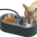Heated Cat Bowl, Outdoor Heated Pet Bowls with Double Stainless Steel Bowl 24 OZ, Water Food Bowls for Cat Pet, Provide Drinkable Water and Hot Food in Winter