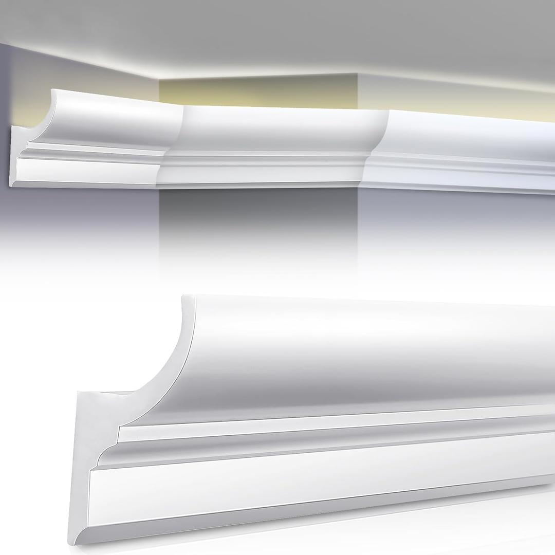 8 Pcs 47.24(Total 31.5 Ft) Ceiling Crown Molding with LED Duct Kit for Seamless Ambient Accent Lighting Waterproof Channel for Easy LED Trim Moulding Strip Installation