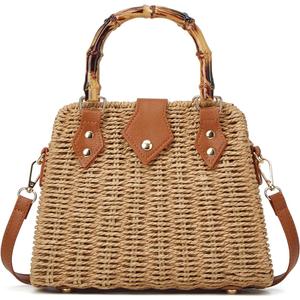 Straw Beach Handbags for Women Rattan Woven Crossbody Shoulder Purse Small Totes Summer Vacation Wicker Clutch