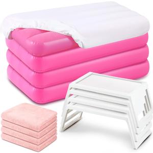 Windyun 16Pcs Kids Slumber Party Supplies -4 Kids Air Mattress with White Fitted Sheet, Breakfast in Bed Tray and Blanket,Foldable Table Toddler Inflatable Bed for Sleepover Slumber Party Teepee Tent