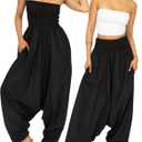 likemary Harem Pants Women Jumpsuit  2-in-1 Strapless Romper Converts into Comfy Boho Balloon Pants with Pockets  One Size (Black)