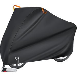 Puroma Bike Cover for 1 bike, 420D Outdoor Waterproof Bicycle Covers Rain Sun UV Dust Wind Proof with Lock Hole for Mountain Road Electric Bike (Black & Orange) (79'' L x 28'' W x 43'' H)