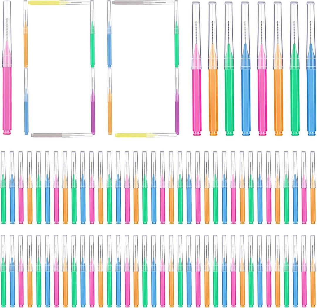 GOUWEIBA 100 pcs Braces Brush Disposable Interdental Brush Toothpick Dental Flossing Head Oral Dental Hygiene Flosser Tooth Cleaning Tools (Mixed Color)