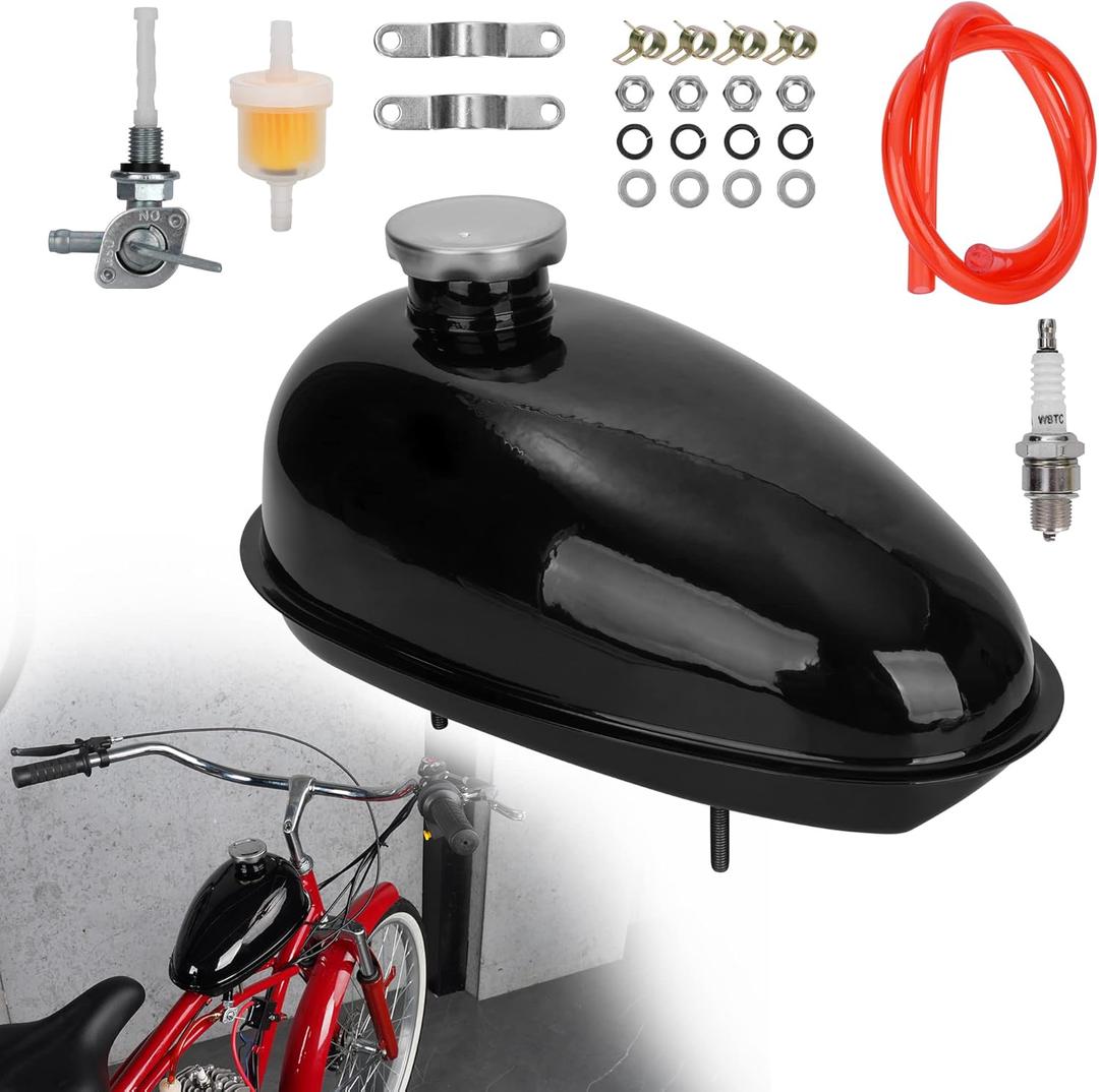 3L 0.79 Gallon Mini Bike Gas Tank Fuel Tank with Cap & Spark Plug & Petcock & Fuel Line & Fuel Filter for 2 stroke 49cc 60cc 66cc 80cc Engines Motorized Bicycle Motor Bikes
