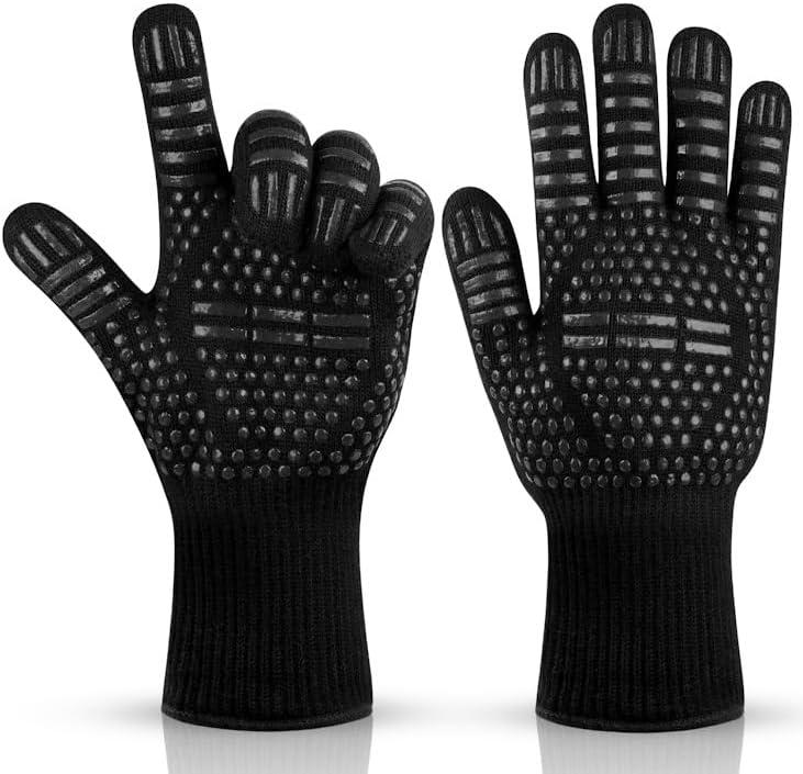 Heat-Resistant Oven & BBQ Gloves  Non-Slip Silicone Dotted Gloves - One Size Fits Most  Ideal for Oven, Grill, Baking & Cooking - Black