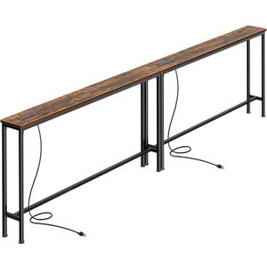 SUPERJARE 102.4 Inch Sofa Table with Power Outlets and USB-C Ports, 5.9 Inch Narrow Console Tables, Entryway Hallway Couch Tables with Storage, Behind Sofa, Small Spaces, Living Room, Rustic Brown