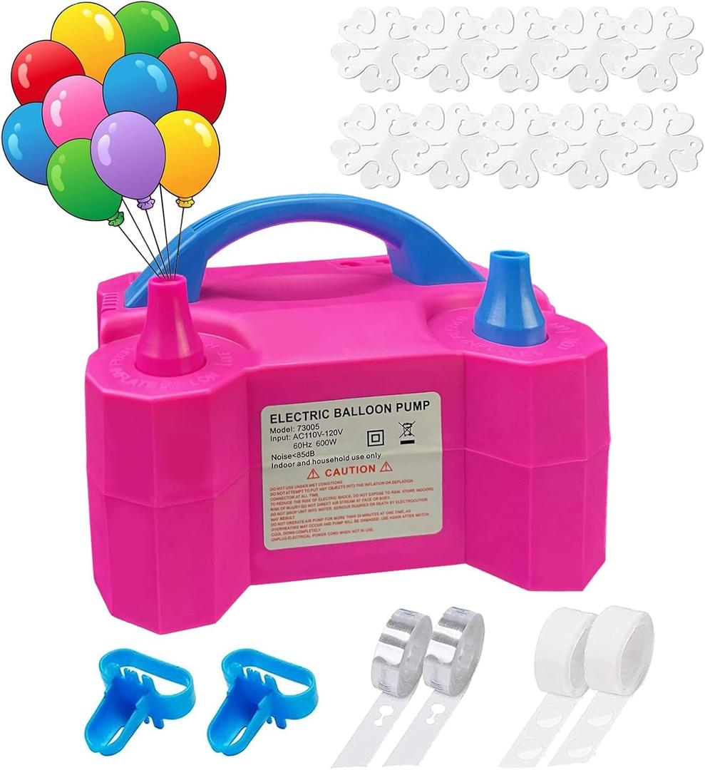 SINBEE Balloon Pump, Balloon Pump Electric, Portable Dual Nozzle Electric Blower Air Pump Inflator for Party Decoration. Faster and Save Time (Rose Red)