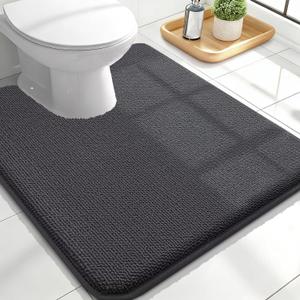 OLANLY Toilet Rugs U-Shaped 24x20, Extra Soft Absorbent Thick Memory Foam Contour Bathroom Rugs, Dry Quickly, Machine Washable, Non-Slip Toilet Bath Mat, Home Decor Accessories, Dark Grey