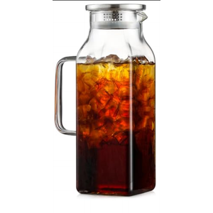 Netany 2 Pack 2 Liters/68 oz Square Glass Pitcher with Lid and Handle for Fridge, Iced Tea and Coffee Carafe Beverage Serveware, Heat Resistant Borosilicate Water Jug for Hot/Cold Drinks and Milk