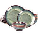 Dinner Set 12 Pieces - Round Reactive Glaze Tableware - Kitchen Dinnerware Porcelain Crockery with Dinner Plate, Bowl and Soup Plate Service for 4, Microwave Dishwasher Safe, Set (No.2)