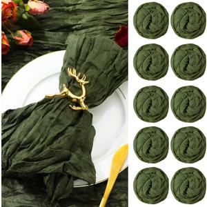 100 Pieces Gauze Cheesecloth Napkins 19.7 x 19.7 Inch Dinner Cloth Napkins with Wrinkled Decorative Cloth Napkins for Home Wedding Rustic Table Decoration (Dark Army Green)