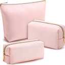 Kigeli 3 Pcs Nylon Makeup Bag Set for Women Aesthetic Cosmetic Bag with Interior Pocketes Preppy Cute Purse Pouch Makeup Brushes Storage Organizer for Travel(Pink)