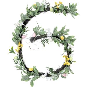 5.9ft Easter Garland Easter Decor Eggs Wild Flowers Garland Wreath Artificial Spring Flower Garlands with Pastel Eggs & Daisy Flower for Indoor and Outdoor