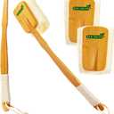 Natural Loofah Shower Scrubber w/Removable Bamboo Handle, Gentle Exfoliation, Long-Ergonomic Handle w/Hemp Rope Grip, Extra Loofah Included for Close Washing, Plastic-Free, Eco-Friendly