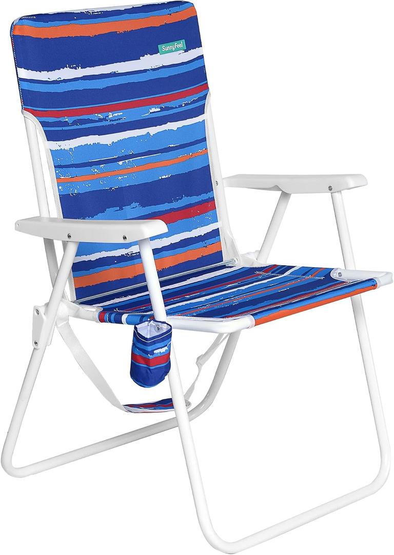 SunnyFeel 15" Tall Folding Beach Chair, Oversized Portable High Seat Sand Chair for Adults Heavy Duty 300 LBS, Foldable Camping Lawn Chairs for Camp/Outdoor/Travel/Picnic/Concert/Sports, 22.05d X 22.05w X 33.85h in