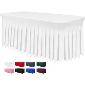 BDDC Table Skirt for 4 Foot Tables  OnePiece White Tablecloths and Skirt, Wrinkle Resistant Ruffles Elastic Cover for Banquets, Weddings, Events, Parties