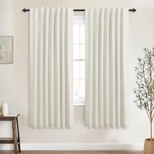 Linen Blackout Curtains for Bedroom 63 Inches Long, Black Out Curtains for Living Room Kids 63 Inch Length 2 Panels, Cream Beige