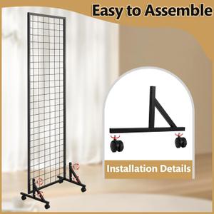 2 Pcs Standing Grid Panels Tower T Base Grid Wall Panels Display Racks Freestanding Vendor Events Display Racks Kit for Home Retail Trade Show Arts Craft Fair (Black)