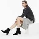 Booties for Women Pointed Toe Ankle Boot Chunky Block Low Heel Boot (Black, S)
