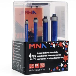 MNA Top Bearing Flush Trimming Router Bits Set of 4, Straight Flush Trimming Router Bits Set. 1/4" Shank. Cut to Heights of 1/4", 5/16", 3/8", 1/2". Ideal for Trimming Shelf Edges etc. (Send Bearing)