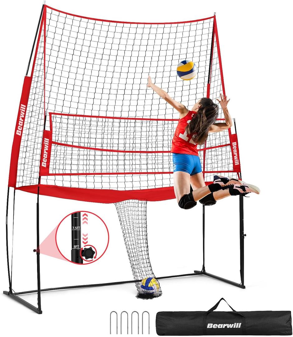 Bearwill Volleyball Training Equipment, Volleyball Practice Net System Update Freely Adjustable, Portable Volleyball Net for Backyard Indoor Outdoor Hitting Serving Passing Practice, 78 Inches X 132 Inches