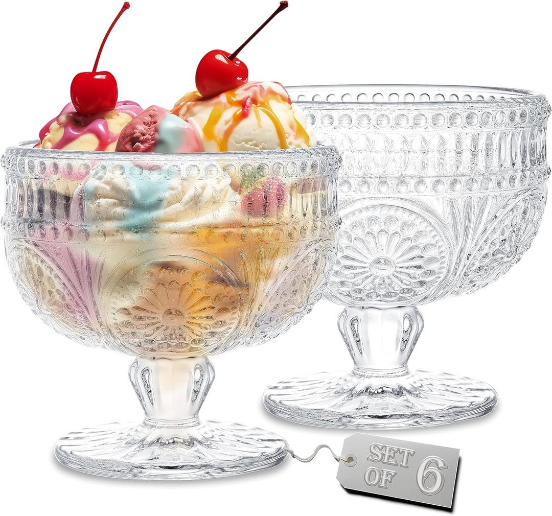 Kingrol 6 Pack Glass Dessert Bowls, 10 oz Mini Trifle Bowls, Glass Serving Bowls for Ice Cream, Fruit, Pudding, Snack, Cereal, Nuts