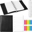 Feifeiya Mini 6 Ring Binder and 3 x 5 Inch Refill Paper Set,1 Black Refillable Binder,100 Lined Loose Leaf Paper, 1 Translucent Bookmark Ruler, 200 of Colorful Index Sticky Tabs for Office(White)