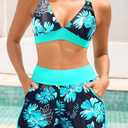 Daci Women 3 Piece Tankini Swimsuits - Tummy Control Tank Top with Bra Modest Bathing Suit with Pockets Boyshorts Bottom 2026 (Blue, M)