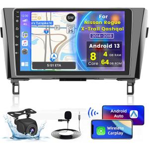 Roinvou [8 Core 4G+64G] for Nissan Rogue X-Trail Qashqai 2014-2018 Android Radio with Wireless Carplay Android Auto, 10.1 Inch IPS Touch Screen Car Stereo, Bluetooth 5.0, 32 EQ, GPS, WiFi, 59UI