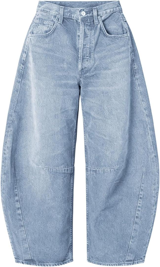 EXLURA Womens Barrel Jeans Wide Leg Y2K Boyfriend Denim Pants Hip Hop Vintage Baggy Jeans Cotton Mid-Low Elastic Waist Pants (M)