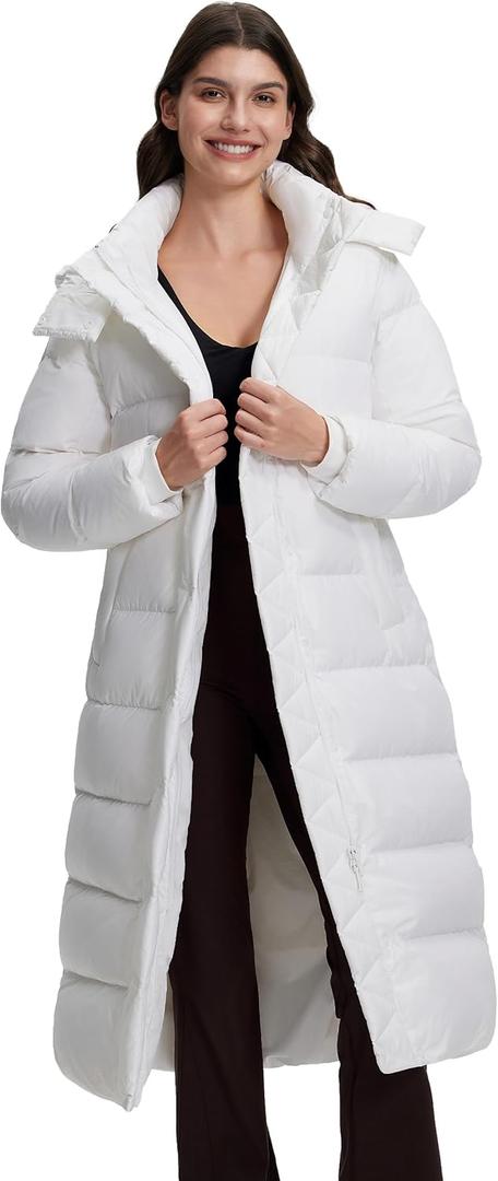 Pioneer Camp Women's Thickened Long Down Jacket 650+ Fill Power Puffer Jacket Winter Coat Parka Jacket with Hood (Large, White)