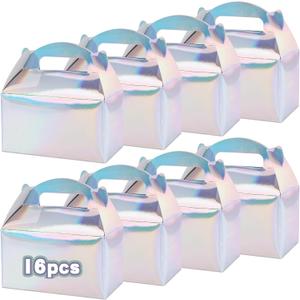VGOODALL 16PCS Party Favor Boxes, 6.1x3.3x3.5Inch Iridescent Gable Boxes, Gift Containers for Kids Snacks, Candy, Toys, Birthday Party, Wedding